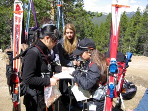 Maya Ito, Ali Cole and Elisa Shapiro navigating through the Colorado Rockies.  